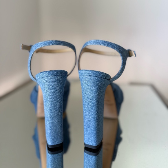 New JIMMY CHOO Heloise 120 Knotted Denim Platform Sandals $995 37 - Picture 10 of 13